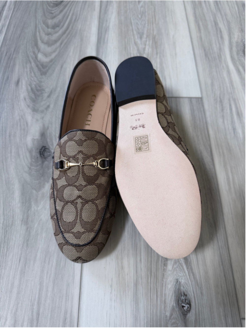 Coach Signature Jacquard Horsebit Loafers Brown Gold Women’s 8.5B GA568